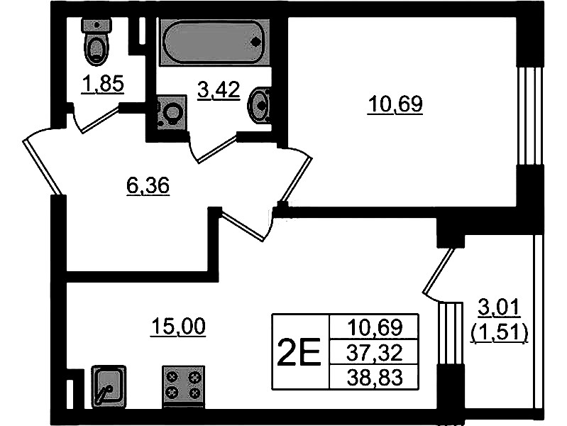 1-комнатная квартира 38.83 м², 1/4 эт., ЖК «Новая история»